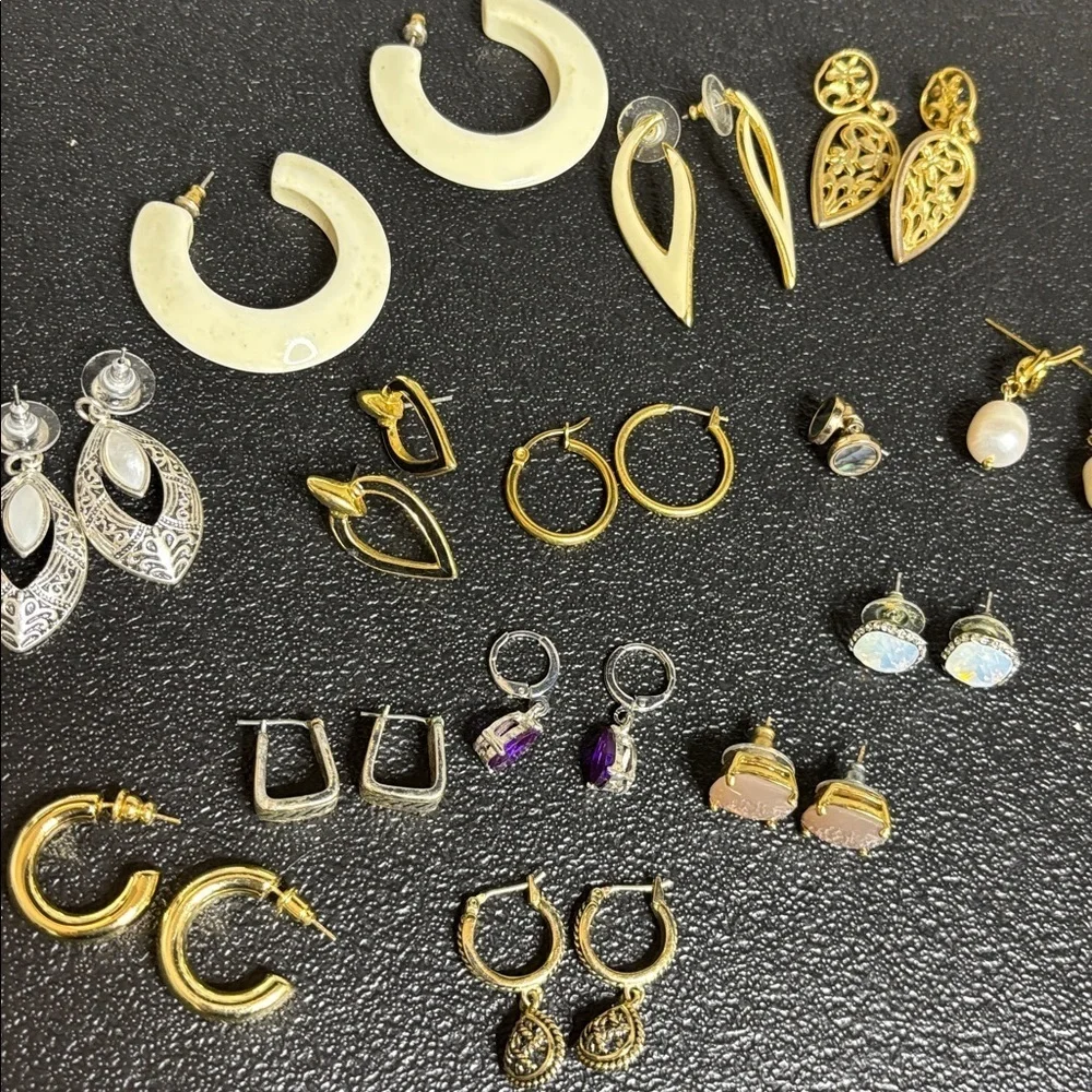 Bundle 14 Pairs Fashion Earrings Lot Gold Silver Pearl Rhinestone